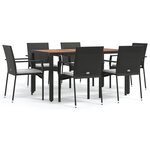 vidaXL Ensemble à manger de jardin coussins 7Pièces Noir Résine tressée