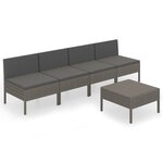 vidaXL Salon de jardin 5 Pièces avec coussins résine tressée gris