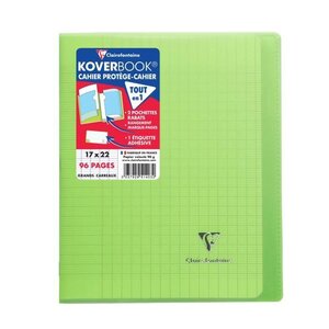 CLAIREFONTAINE - Cahier piqûre avec rabats KOVERBOOK - 17 x 22 - 96 pages Seyes - Couverture polyproplylene translucide - Verte
