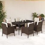 vidaXL Ensemble à manger de jardin et coussins 7 Pièces marron rotin