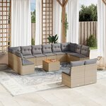 vidaXL Salon de jardin avec coussins 13 Pièces beige résine tressée