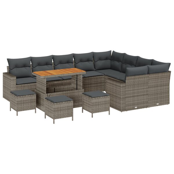 Set de Sofa de Jardin vidaXL 13 Pièces avec Coussins Gris Poly Rattan Acacia