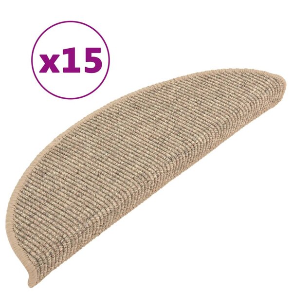 vidaXL Tapis d'escalier autocollants 15 Pièces 56x17x3 cm Beige foncé