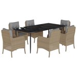 vidaXL Ensemble à manger de jardin et coussins 7 Pièces beige poly rotin