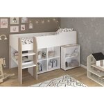 Lit combiné enfant avec bureau rétractable - Blanc et chêne - Sommier inclus - 90 x 200 cm