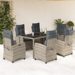vidaXL Ensemble à manger de jardin et coussins 7 Pièces gris rotin