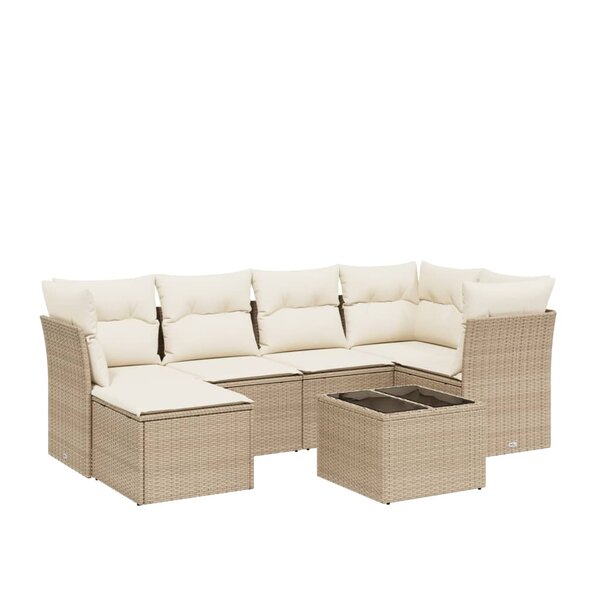 vidaXL Salon de jardin avec coussins 7 Pièces beige résine tressée