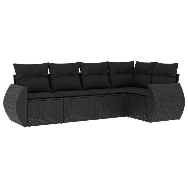 vidaXL Salon de jardin 5 Pièces avec coussins noir résine tressée