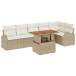 Ensemble de canapé de jardin 7 pièces avec coussins beige poly rotin