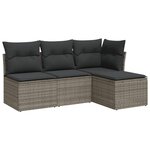 vidaXL Salon de jardin 4 Pièces avec coussins gris résine tressée