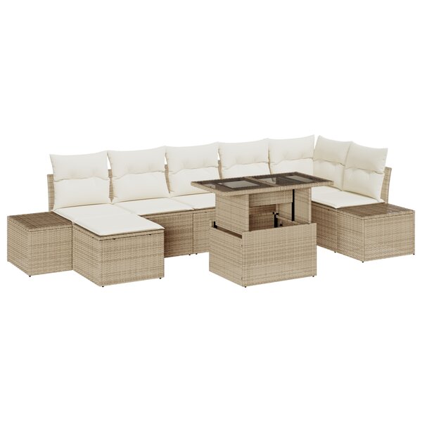 vidaXL Ensemble de salon de jardin 8 pièces avec coussins Beige en poly rotin