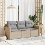 vidaXL Salon de jardin avec coussins 3Pièces mélange beige résine tressée
