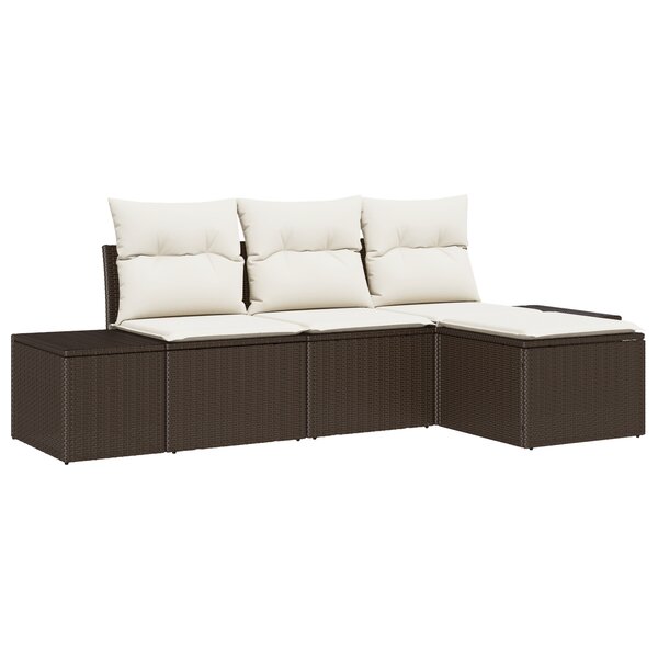 vidaXL Ensemble de 4 Canapés de Jardin avec Coussins en Poly Rattan Marron