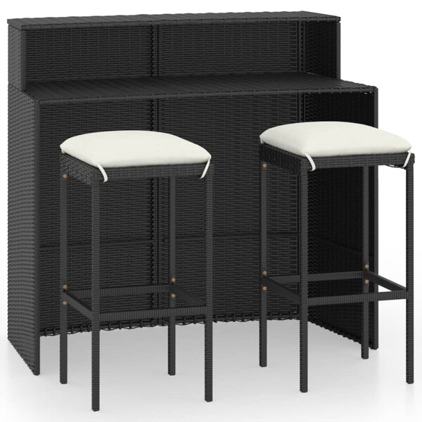 vidaXL Ensemble de bar de jardin avec coussins 3 Pièces Noir