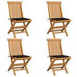 vidaXL Chaises de jardin avec coussins noir 4 Pièces Bois de teck massif