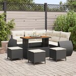 Canapé de jardin 9 pièces avec coussins noirs poly rotin acacia