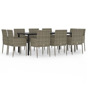 vidaXL Ensemble à manger jardin 11 Pièces avec coussins noir et gris