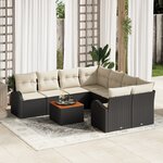 Ensemble de canapés de jardin vidaXL 9 pièces avec coussins noir poly rotin acacia