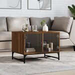 vidaXL Table basse avec portes en verre chêne marron 68 5x50x50 cm