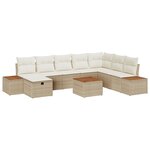 vidaXL Ensemble de Canapé de Jardin 9 Pièces avec Coussins Beige Rattan Poly