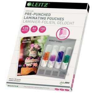 Leitz pochette de plastification perforée 125 microns a4 100 pièces