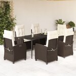 vidaXL Ensemble à manger de jardin et coussins 7 Pièces marron rotin