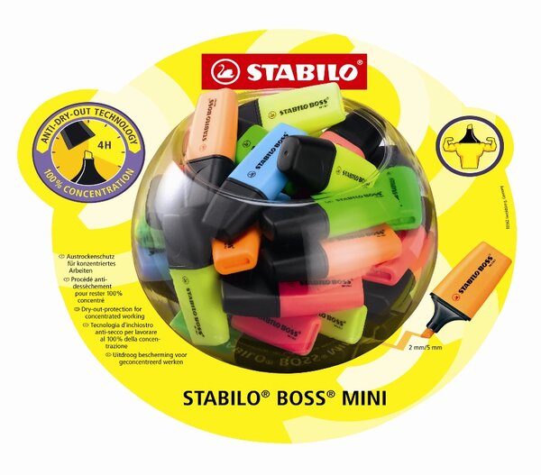 Bonbonne de 50 Surligneurs BOSS MINI Pte biseautée Assortis STABILO