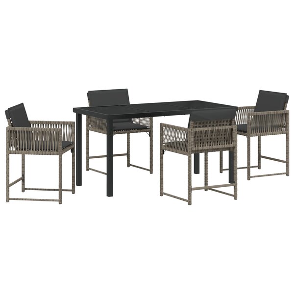vidaXL Ensemble de Salle à Manger de Jardin de 5 Pièces avec Coussins Gris en Rattan Poly