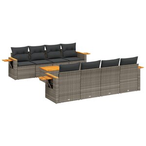 vidaXL Salon de jardin 9 Pièces avec coussins gris résine tressée