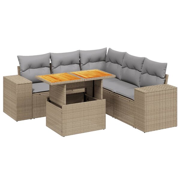 vidaXL Salon de jardin avec coussins 6 Pièces beige résine tressée
