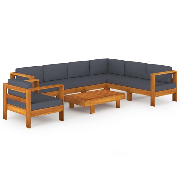 vidaXL Salon de jardin 8 Pièces avec coussins gris foncé Bois d'acacia