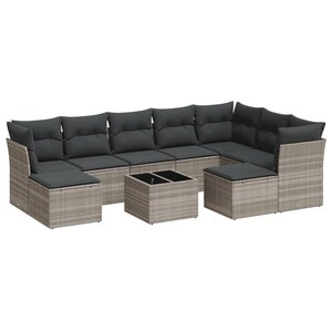 vidaXL Salon de jardin avec coussins 10 Pièces gris clair résine tressée