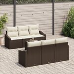 vidaXL Canapé de jardin 7 pièces avec coussins en poly rattan marron
