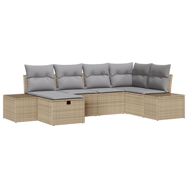 vidaXL Ensemble de Canapé de Jardin de 6 pièces avec Coussins Beige en Poly Rattan