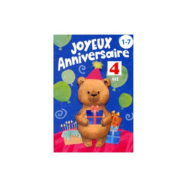 Carte De Voeux Enfant - Anniversaire Age de 1 à 7 ans - Ourson