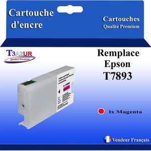 T3AZUR- Cartouche Compatible avec Epson T7893 T7913 remplace Epson WorkForce Pro WF-5110DW WF-5190DW WF-5620DWF WF-5690DWF Magenta