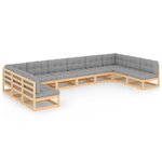 vidaXL Salon de jardin 10 Pièces avec coussins Bois de pin massif