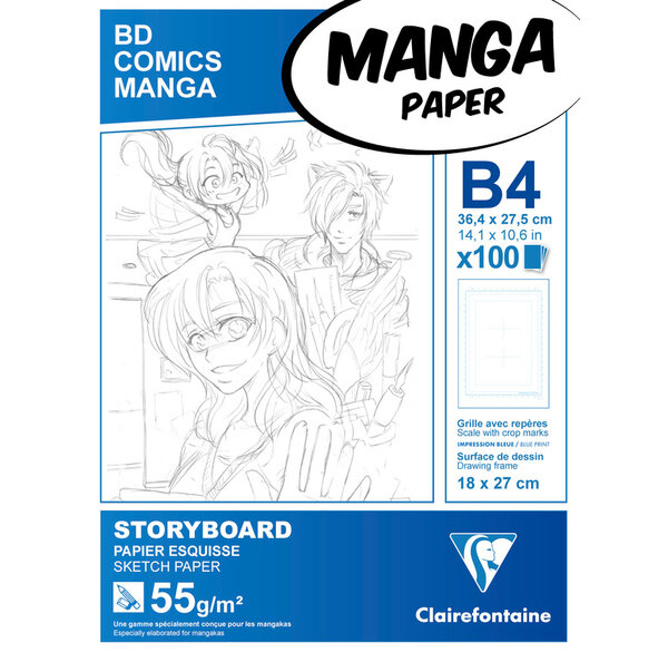 Manga bloc Storyboard B4 100 Feuilles G.6C 55g CLAIREFONTAINE