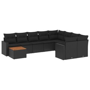 vidaXL Salon de jardin 10 Pièces avec coussins noir résine tressée