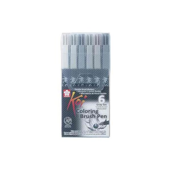 Stylo pinceau Koi Coloring Brush, étui de 6 nuance gris SAKURA