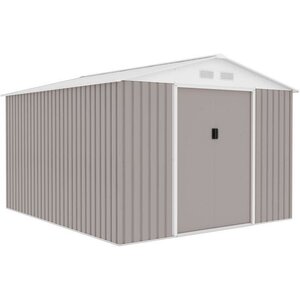 Abri de jardin taupe en métal 8 84 m² avec kit d'ancrage inclus 277 x 319 x 202 cm