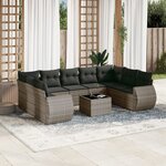 vidaXL Salon de jardin avec coussins 10 Pièces gris résine tressée