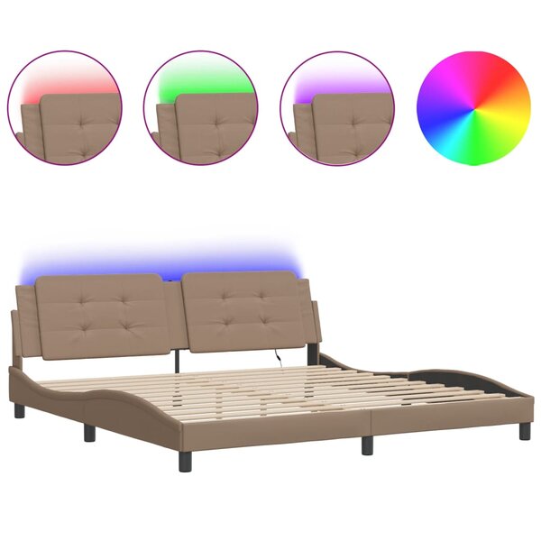 vidaXL Cadre de lit avec lumières LED cappuccino 200x200 cm similicuir