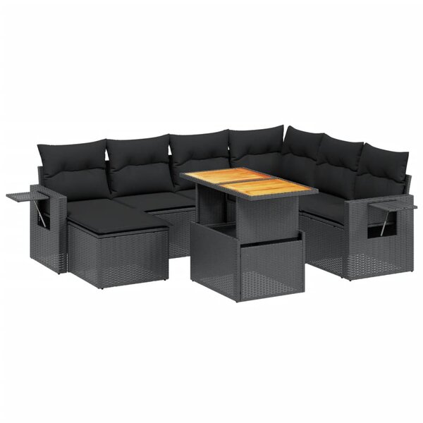 vidaXL Salon de jardin 8 Pièces avec coussins noir résine tressée