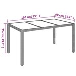 vidaXL Table de jardin dessus en verre Noir 150x90x75cm Résine tressée