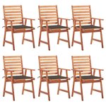 vidaXL Chaises à manger d'extérieur lot de 6 et coussins Acacia massif