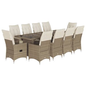 vidaXL Ensemble de bistro de jardin 11 Pièces coussins beige poly rotin