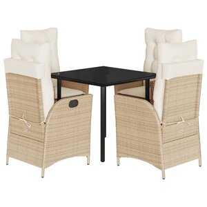 vidaXL Ensemble à manger de jardin avec coussins 5Pièces Beige poly rotin