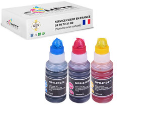 3 recharges 102 compatibles pour imprimantes epson ecotank - 1 cyan + 1 magenta + 1 jaune