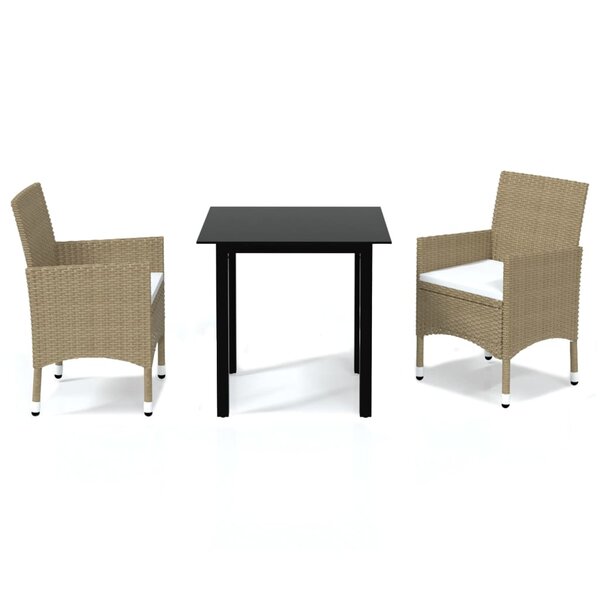 vidaXL Ensemble à manger de jardin et coussins 3 Pièces Poly rotin Beige